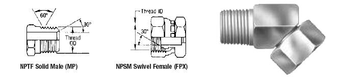 Male Pipe NPTF to Female Pipe Swivel NPSM - 45 
