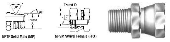 Male Pipe NPTF to Female Pipe Swivel NPSM